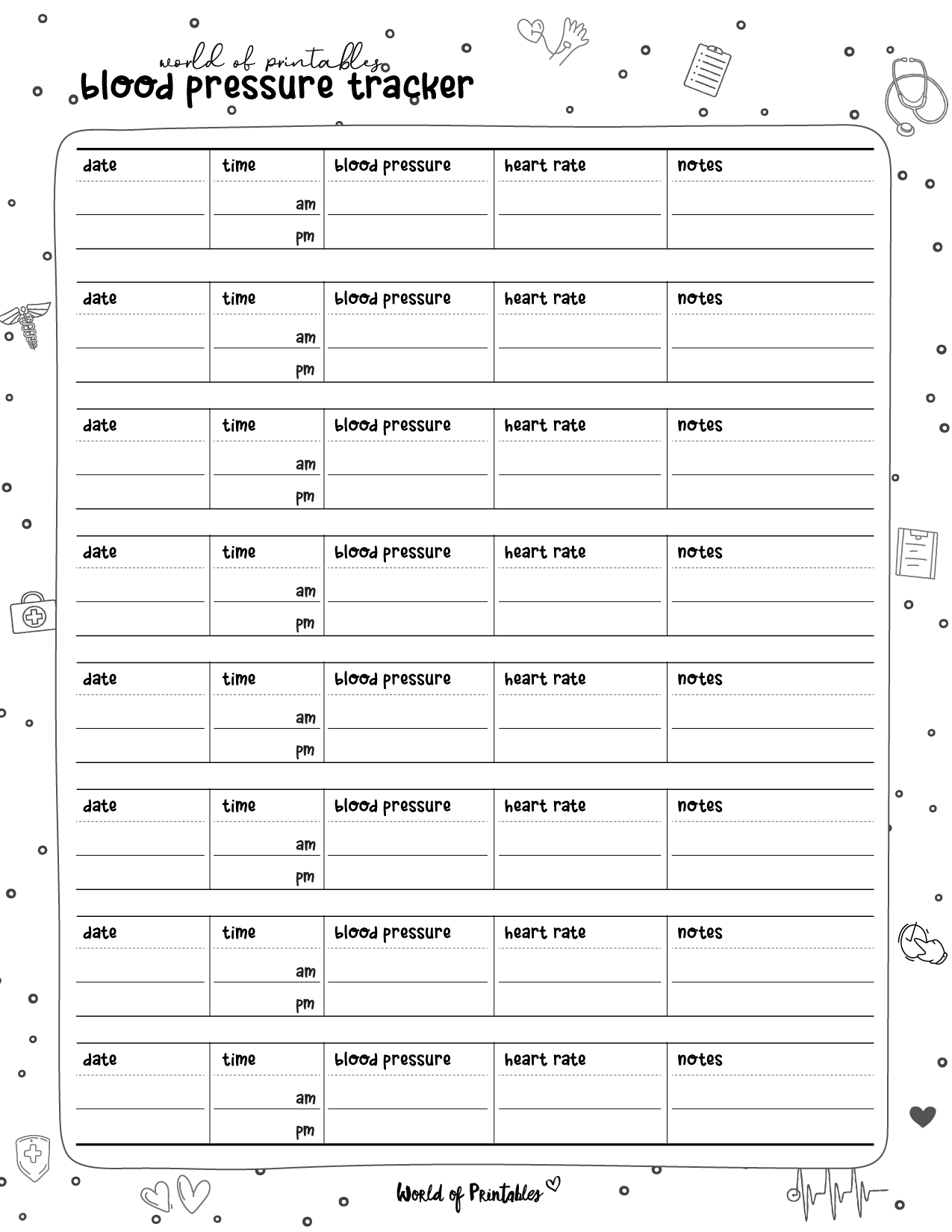 Printable Chart For Blood Pressure