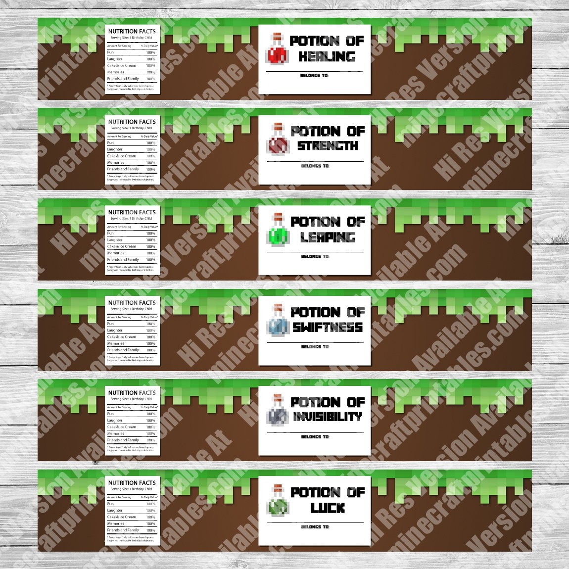 Bottle Labels Printable Minecraft Birthday Party Bottle Labels