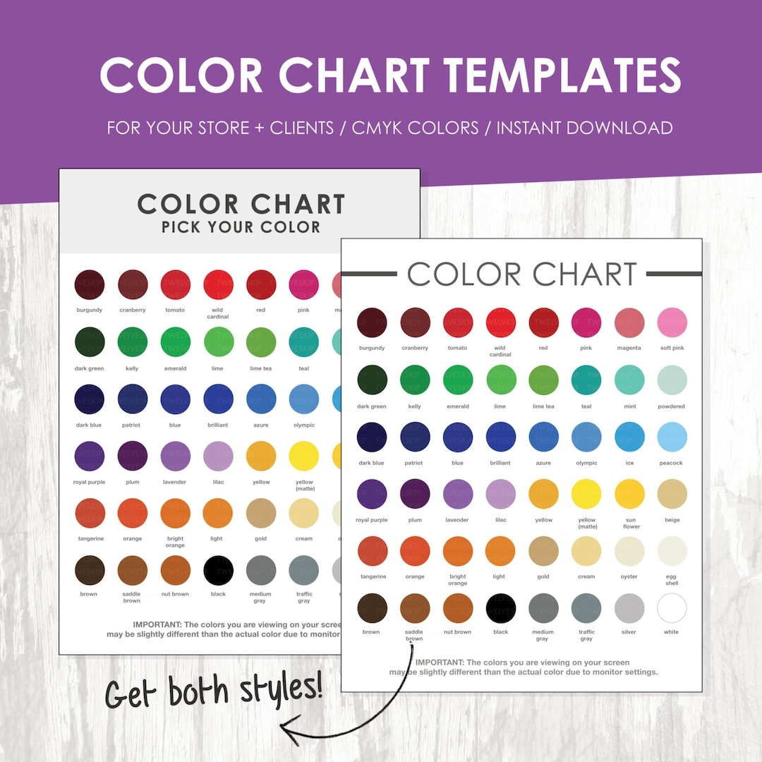 Color Chart Color Chart Template Color Palette Instant Download Colour Samples Store Supply Etsy Canada