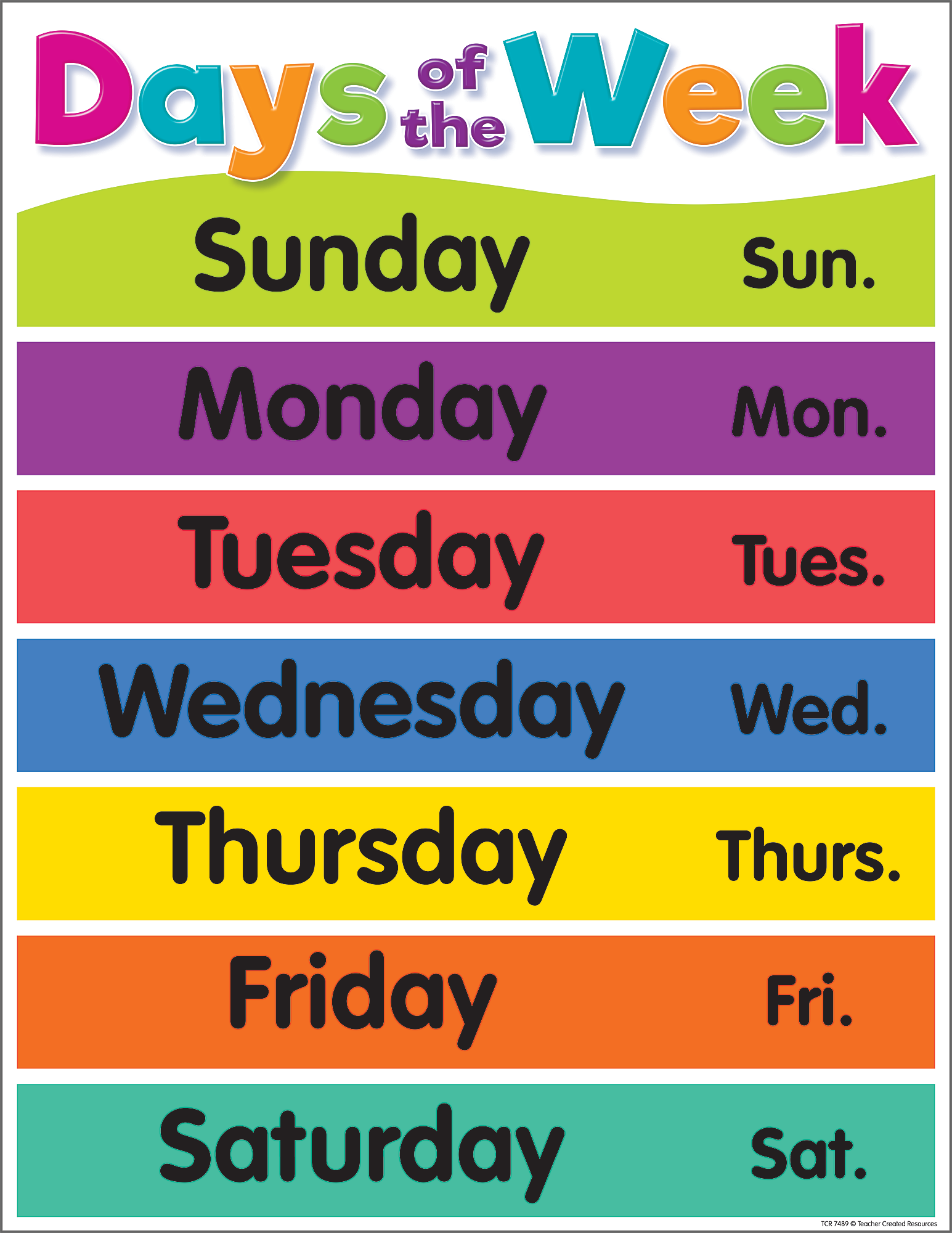 Colorful Days Of The Week Chart TCR7489 Teacher Created Resources Colorful Days Of The Week Chart TCR7489 Teacher Created Resources