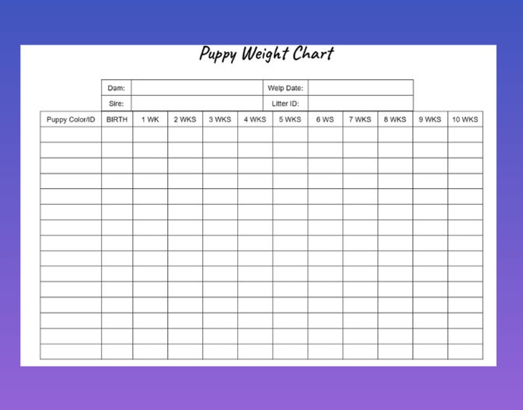 Customizable Puppy Weight Chart For Tracking Your Fur Baby s Growth Adorable Puppy Weight Chart Monitor Your Pup s Progress With Ease Etsy Canada