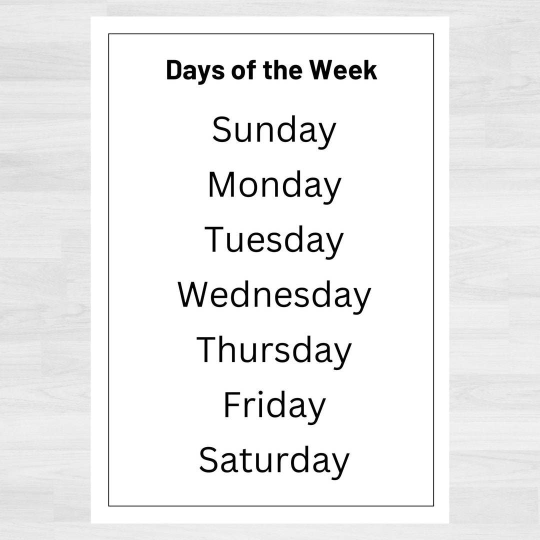 Days Of The Week Printable Chart Days Of The Week Poster Classroom Resources Learning Resources School Readiness Activities Pre k Etsy UK Days Of The Week Printable Chart Days Of The Week Poster Classroom Resources Learning Resources School Readiness Activities Pre k Etsy UK