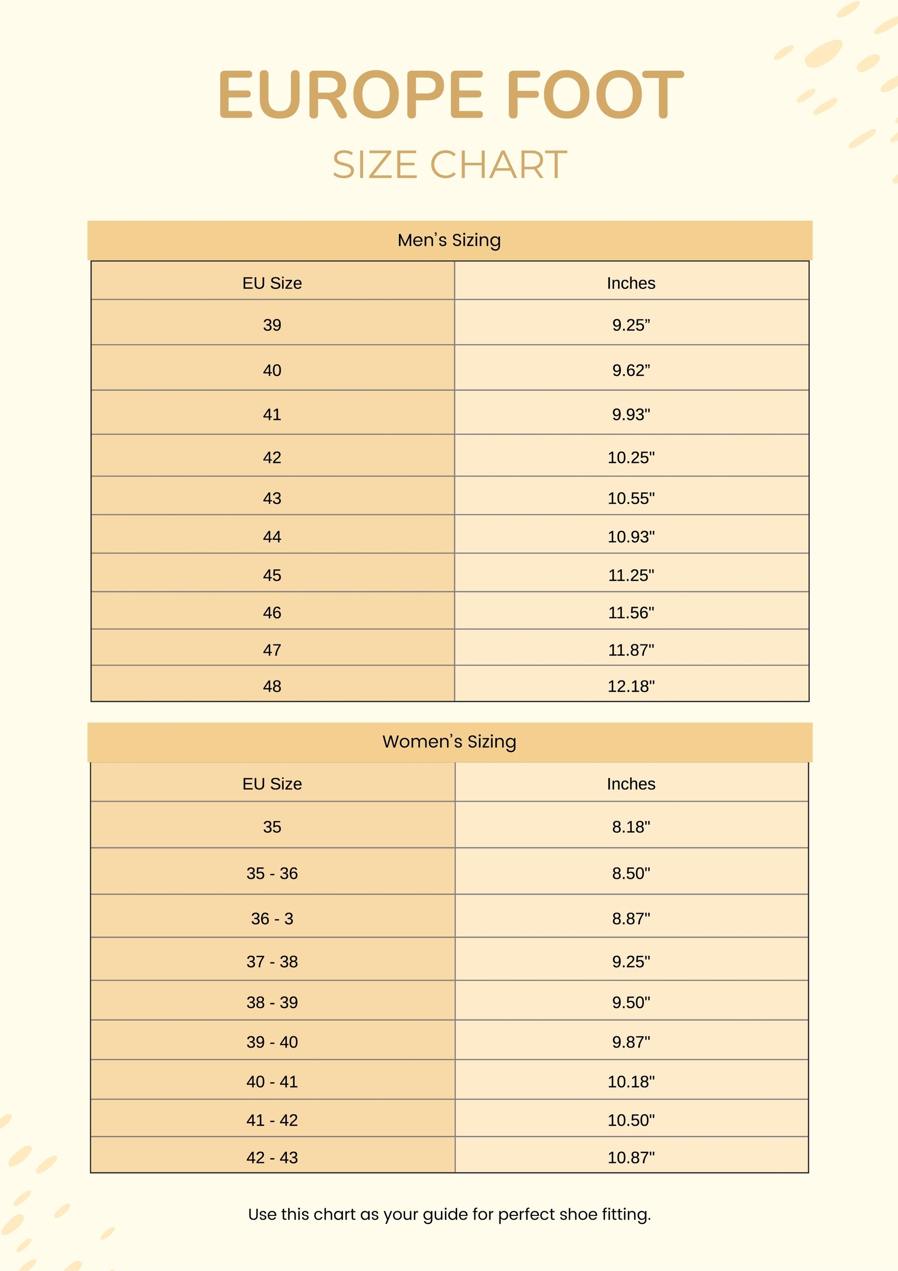 European Foot Size Chart In Illustrator PDF Download Template