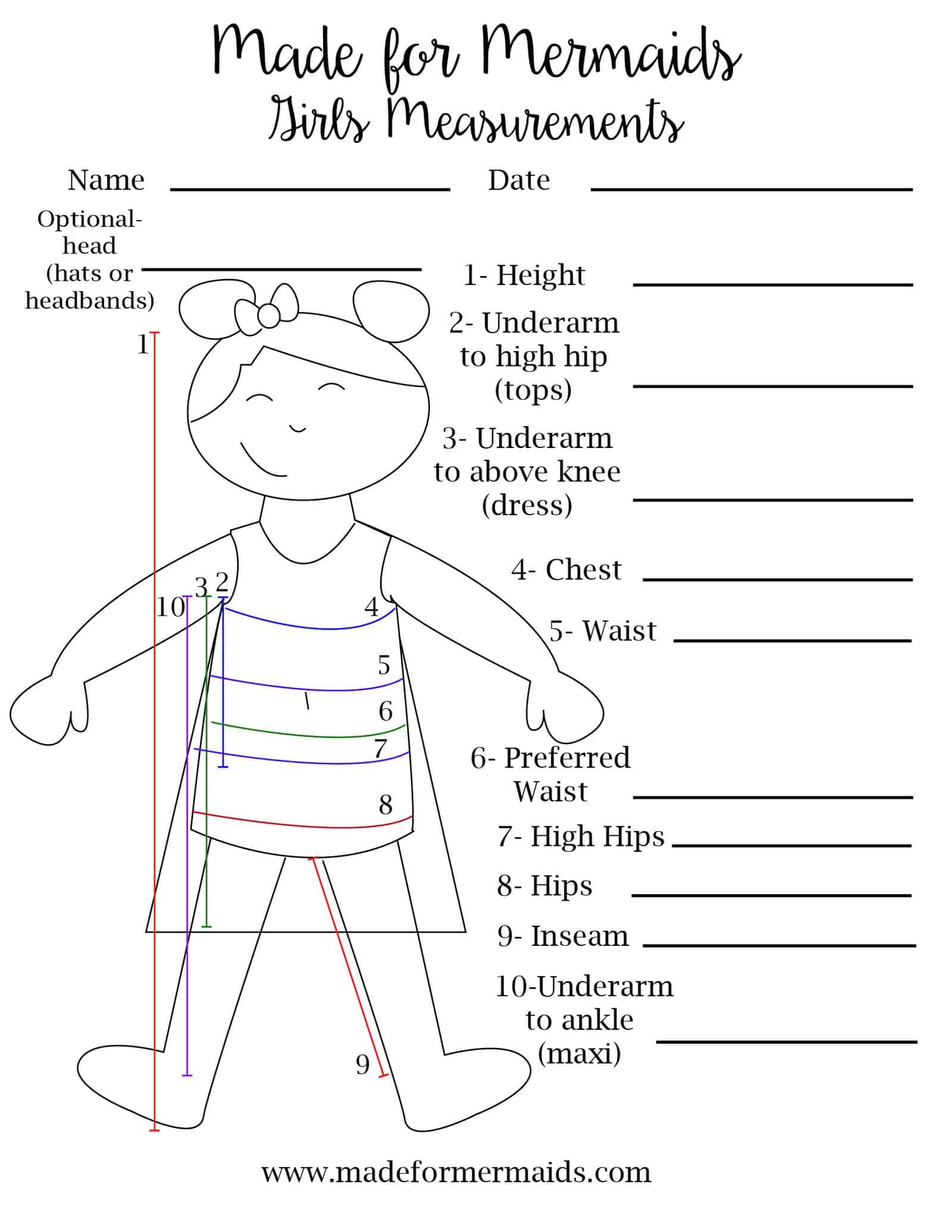 FREE Printable Blank Measurement Chart For Adults Youth
