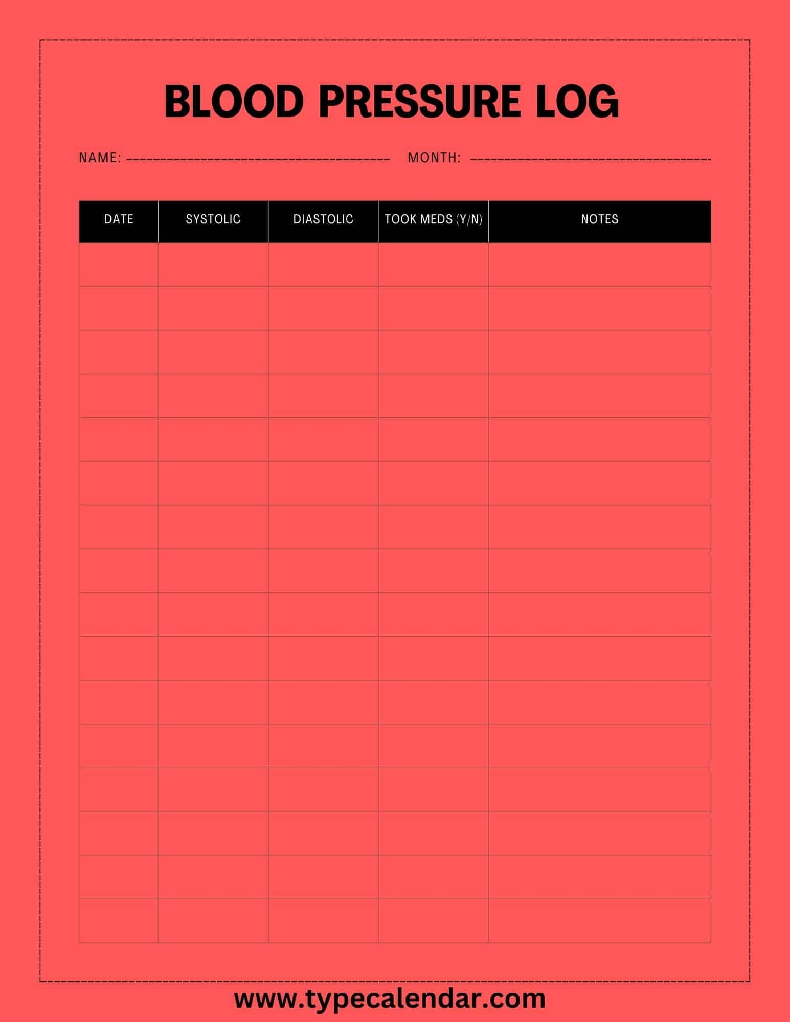 Blood Pressure Printable Chart