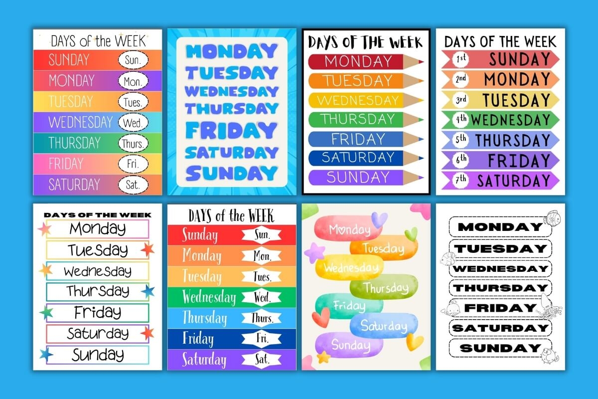 Days Of The Week Chart Printable Days Of The Week Chart Printable