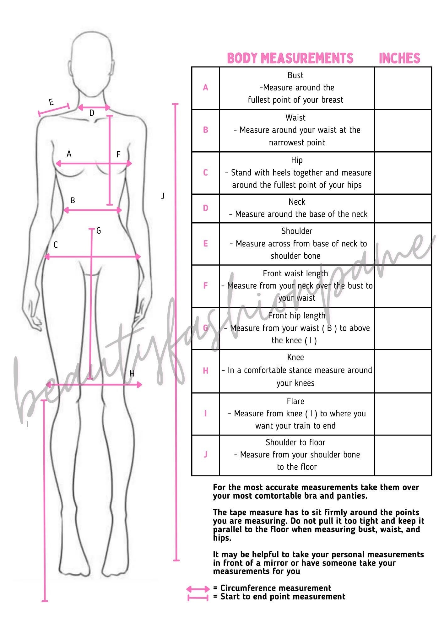 Printable Body Measurement Sewing Guide Authentic