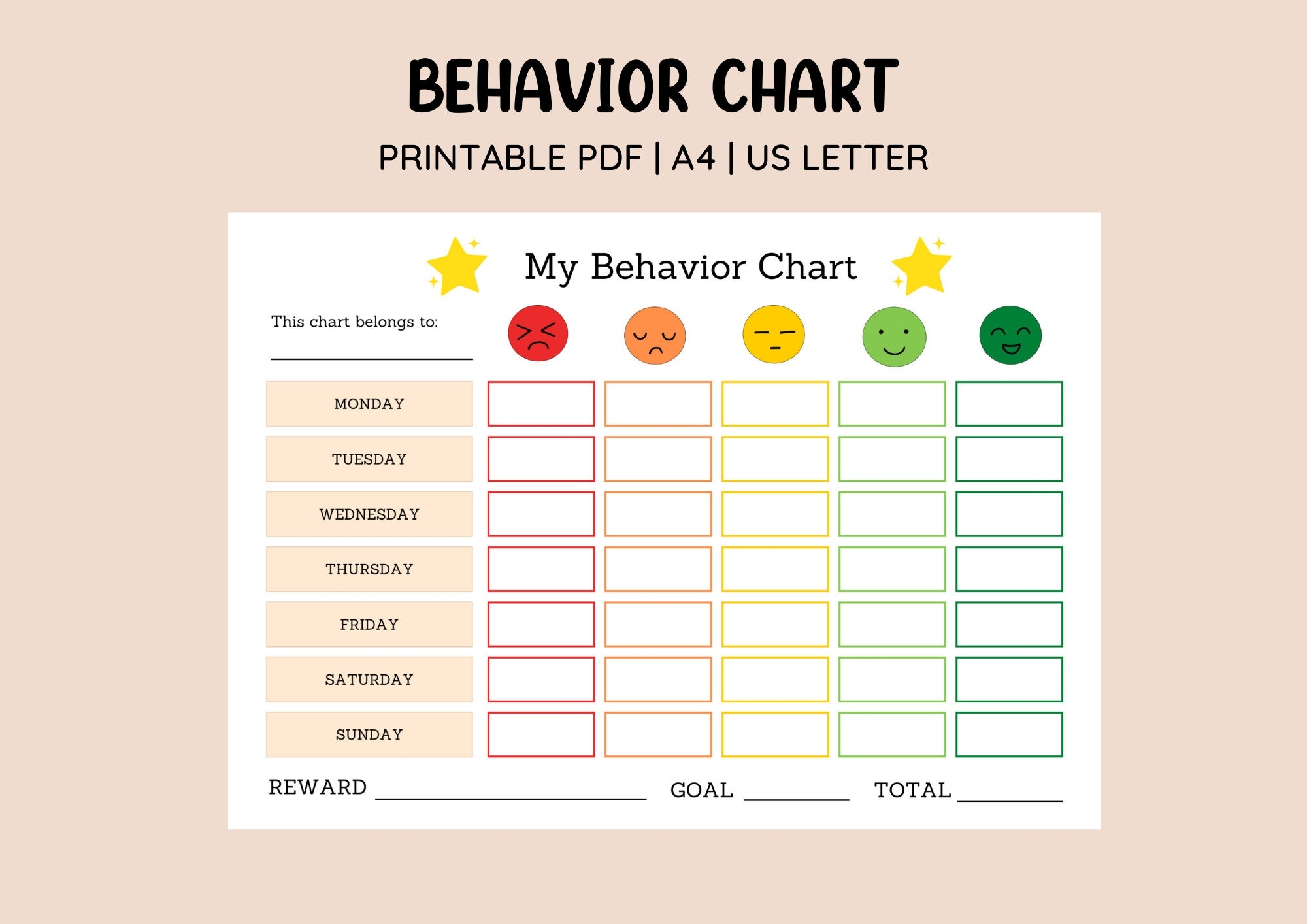 Printable Behaviour Reward Chart