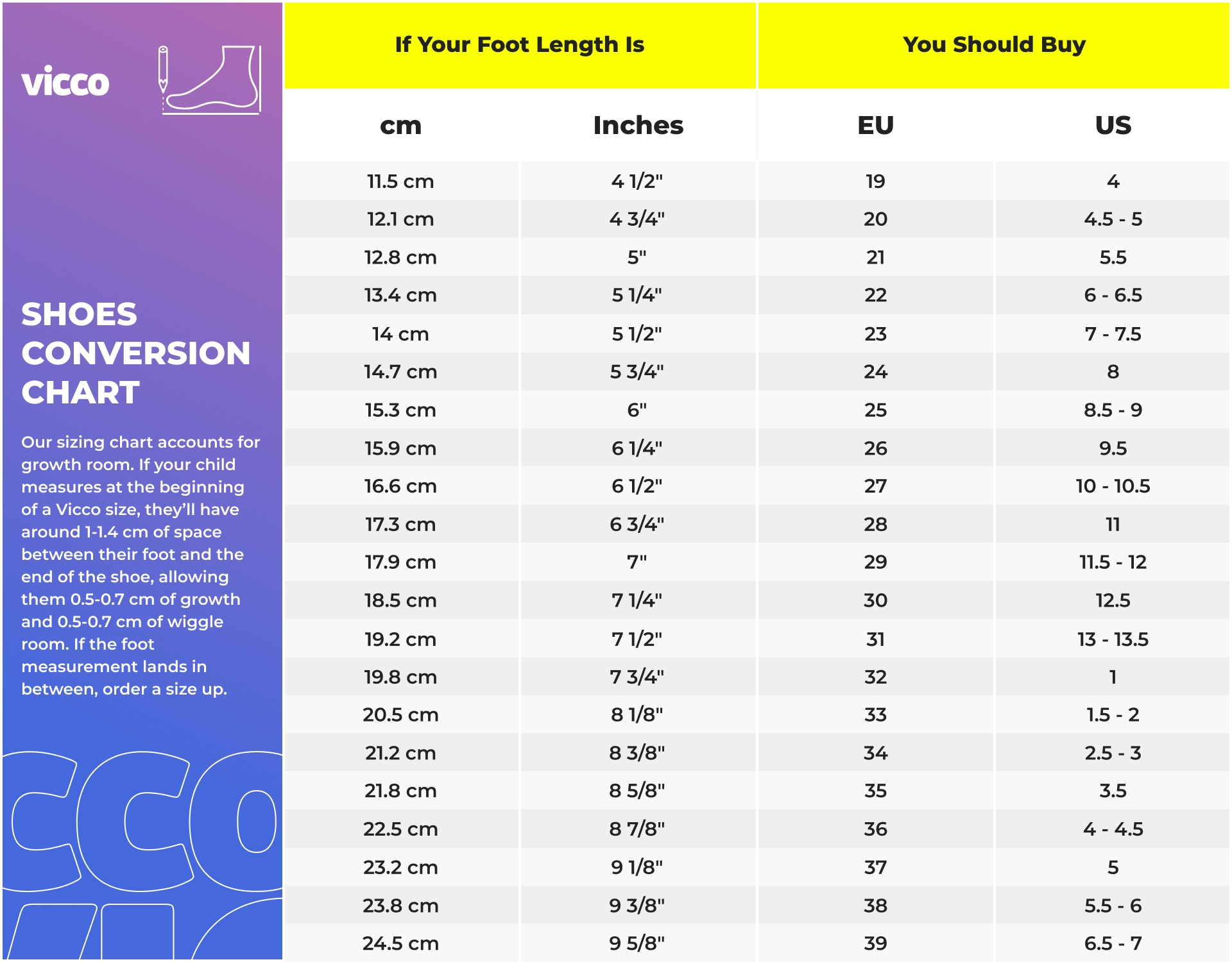 Printable Kids Shoe Sizing Chart Accurate Sizing For