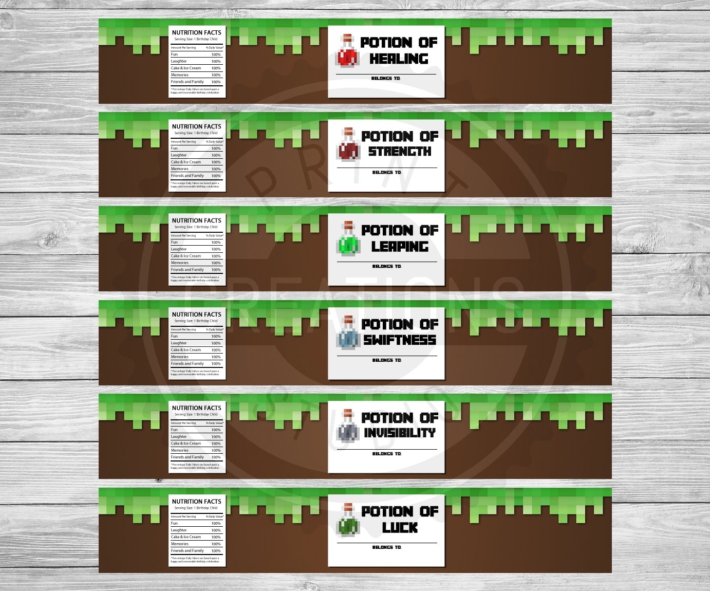 Printable Minecraft Potion Chart
