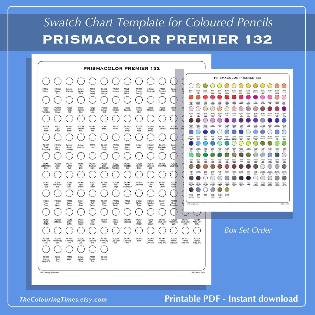 Prismacolor Premier 132 Swatch Chart Template Printable PDF Etsy UK
