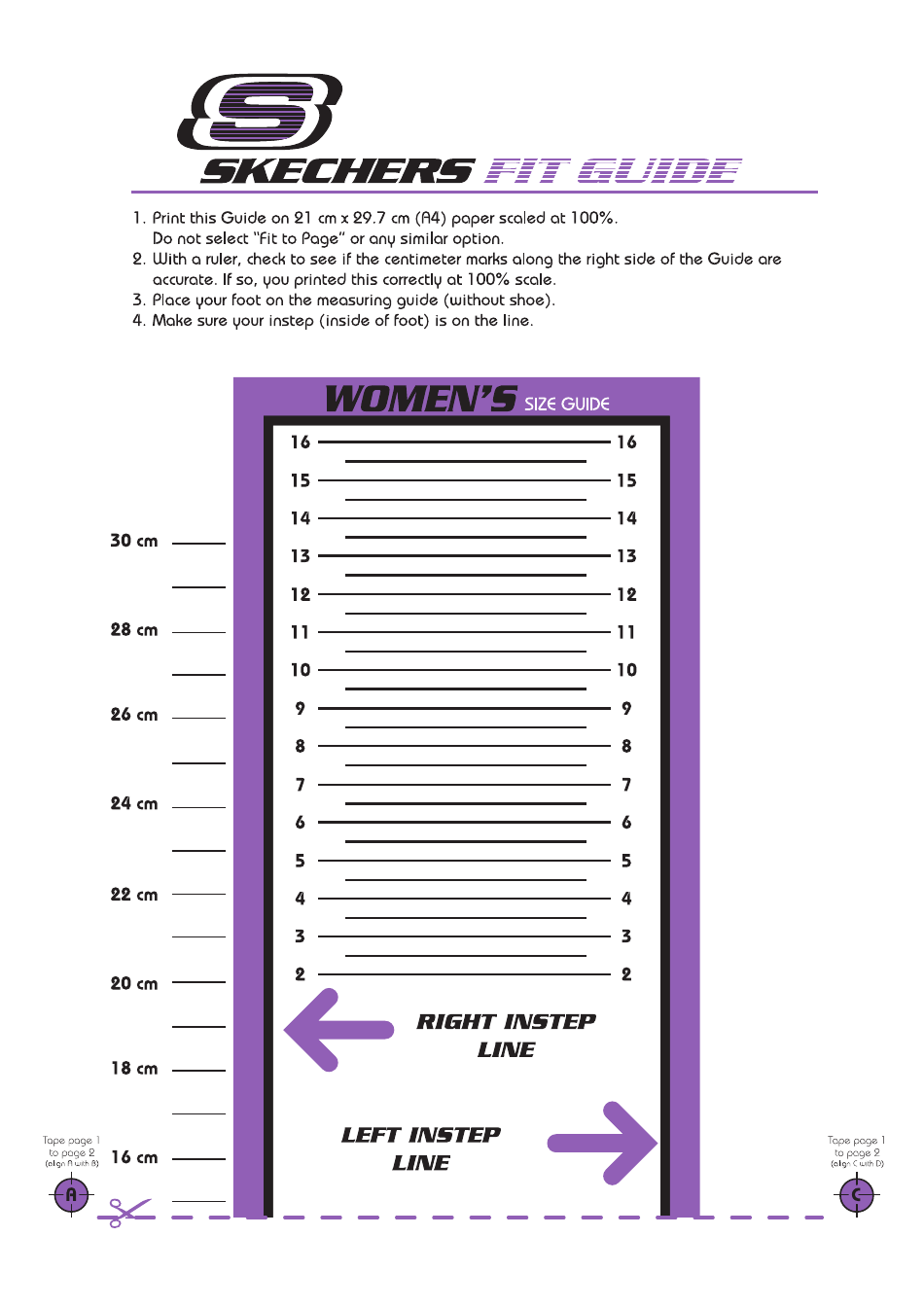 Women s Foot Size Measuring Chart Skechers Download Printable PDF Templateroller